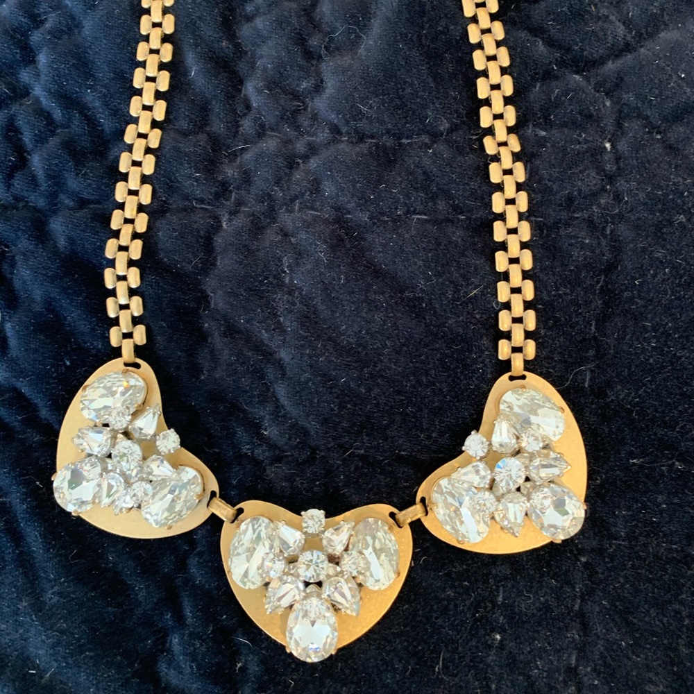 J Crew crystal and metal heart plate necklace
